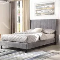 Amelia Double Bed Frame - Grey, Velvet
