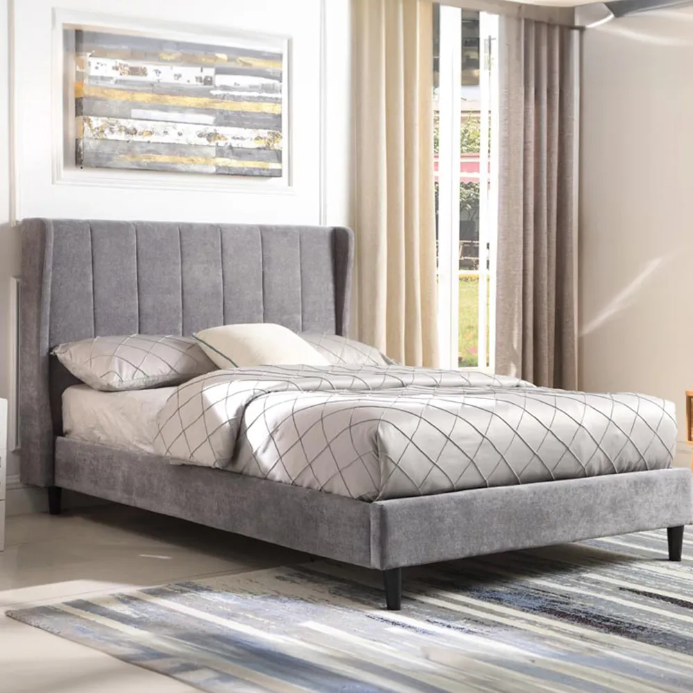 Amelia Double Bed Frame - Grey, Velvet image