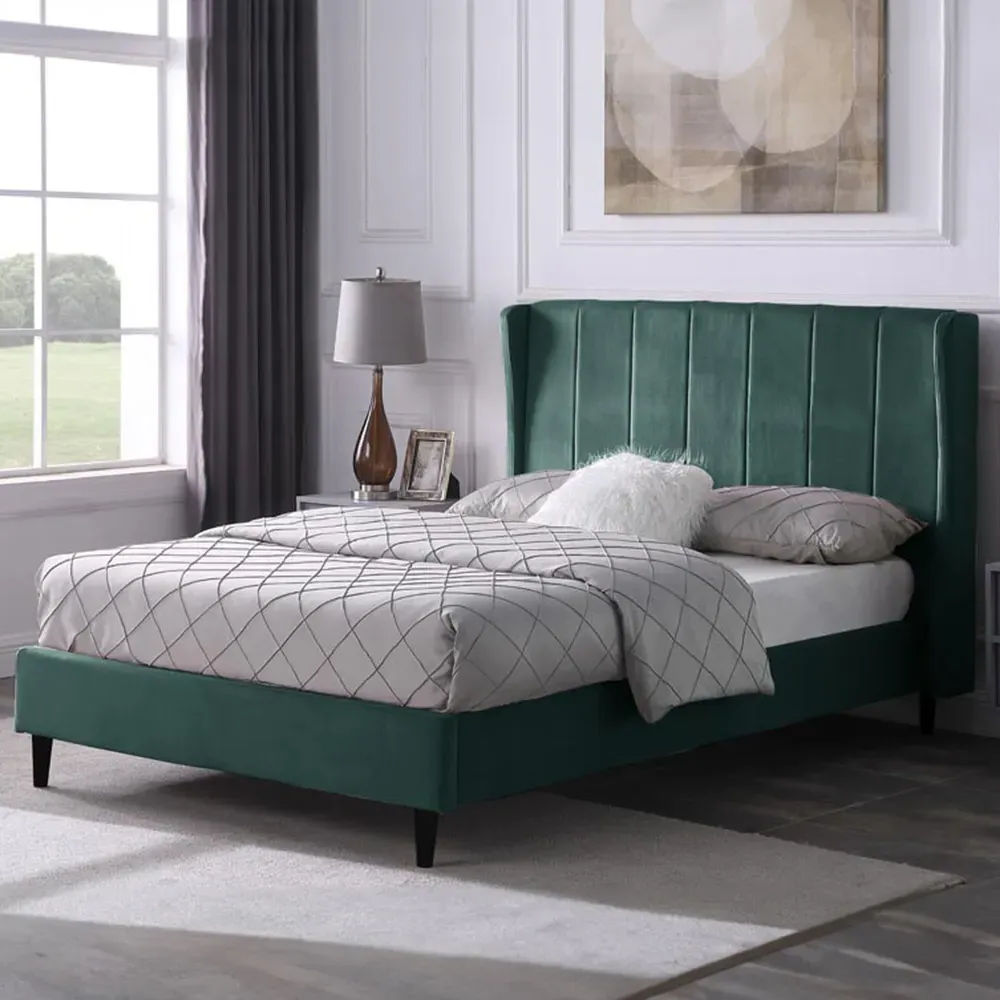 Amelia King Size Bed Frame - Green, Velvet