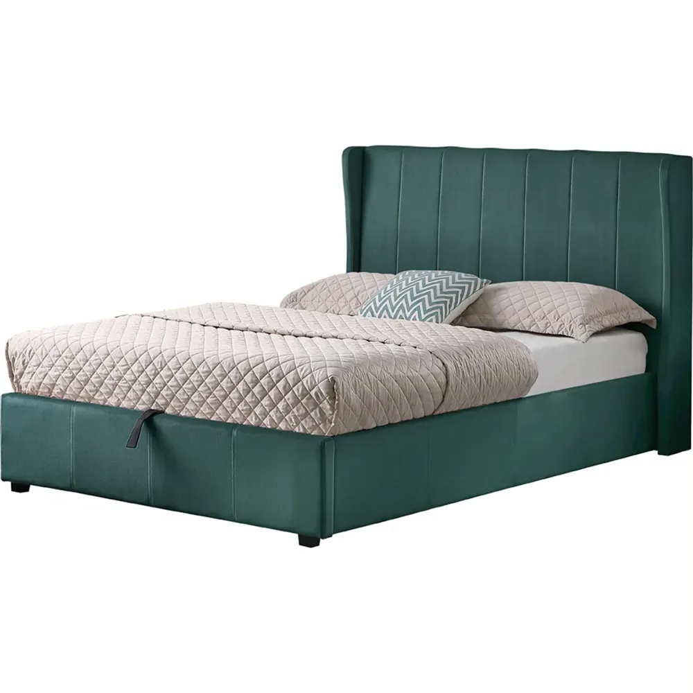 Amelia King Size Ottoman Storage Bed Frame - Green, Fabric