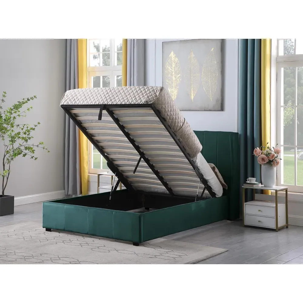 Amelia King Size Ottoman Storage Bed Frame - Green, Fabric