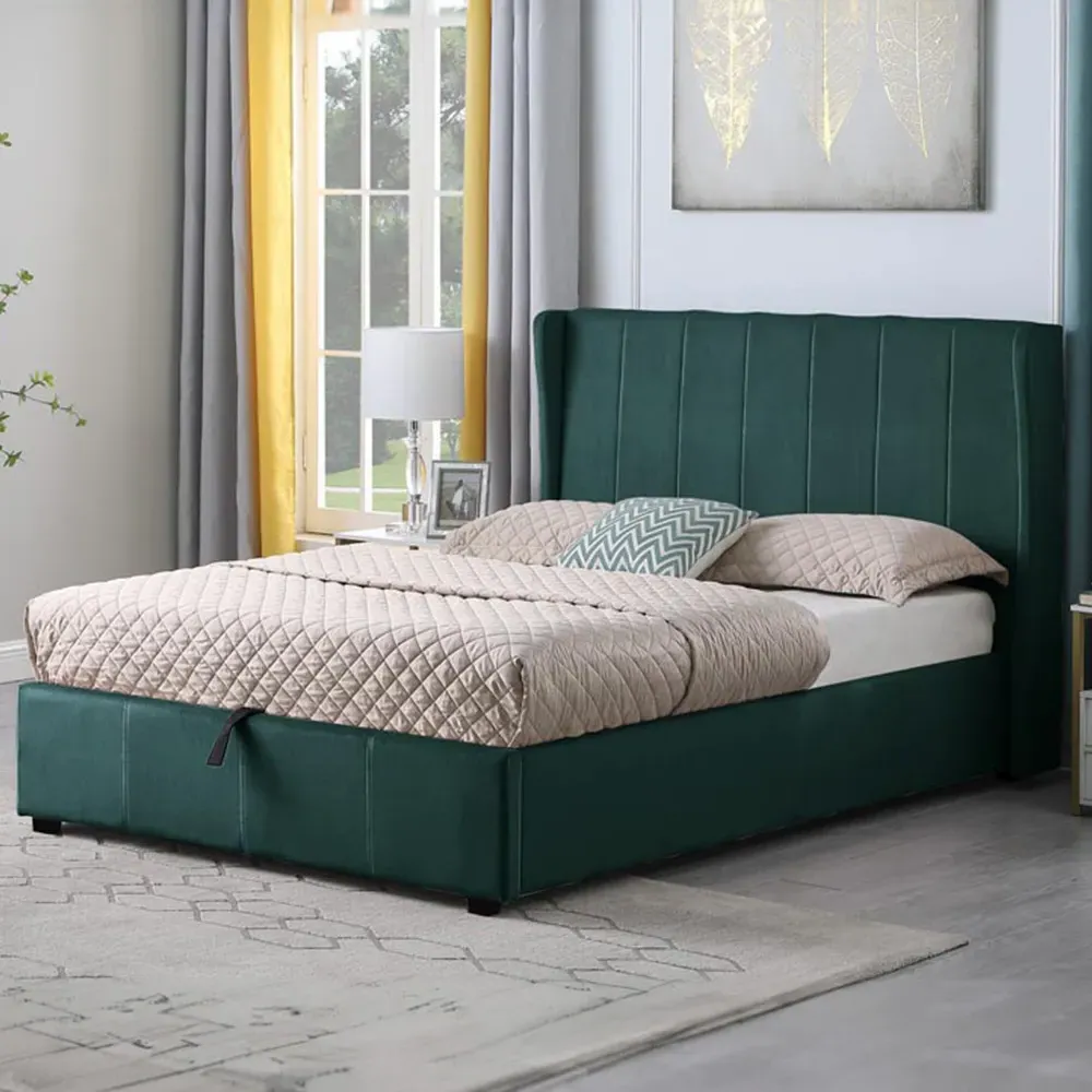 Amelia King Size Ottoman Storage Bed Frame - Green, Fabric