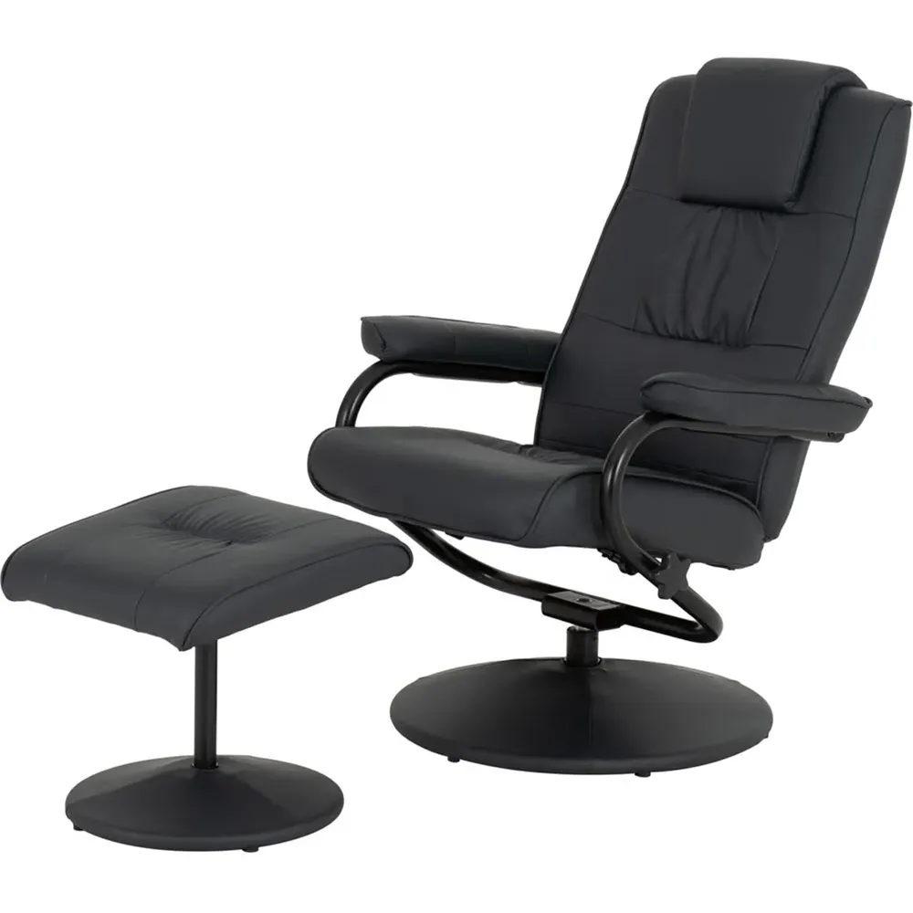 Ascot Recliner Chair with Footstool - Blue, PU