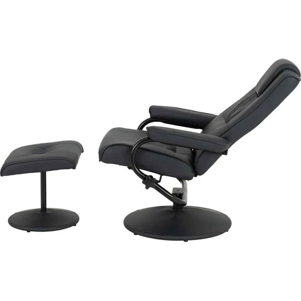 Ascot Recliner Chair with Footstool - Blue, PU