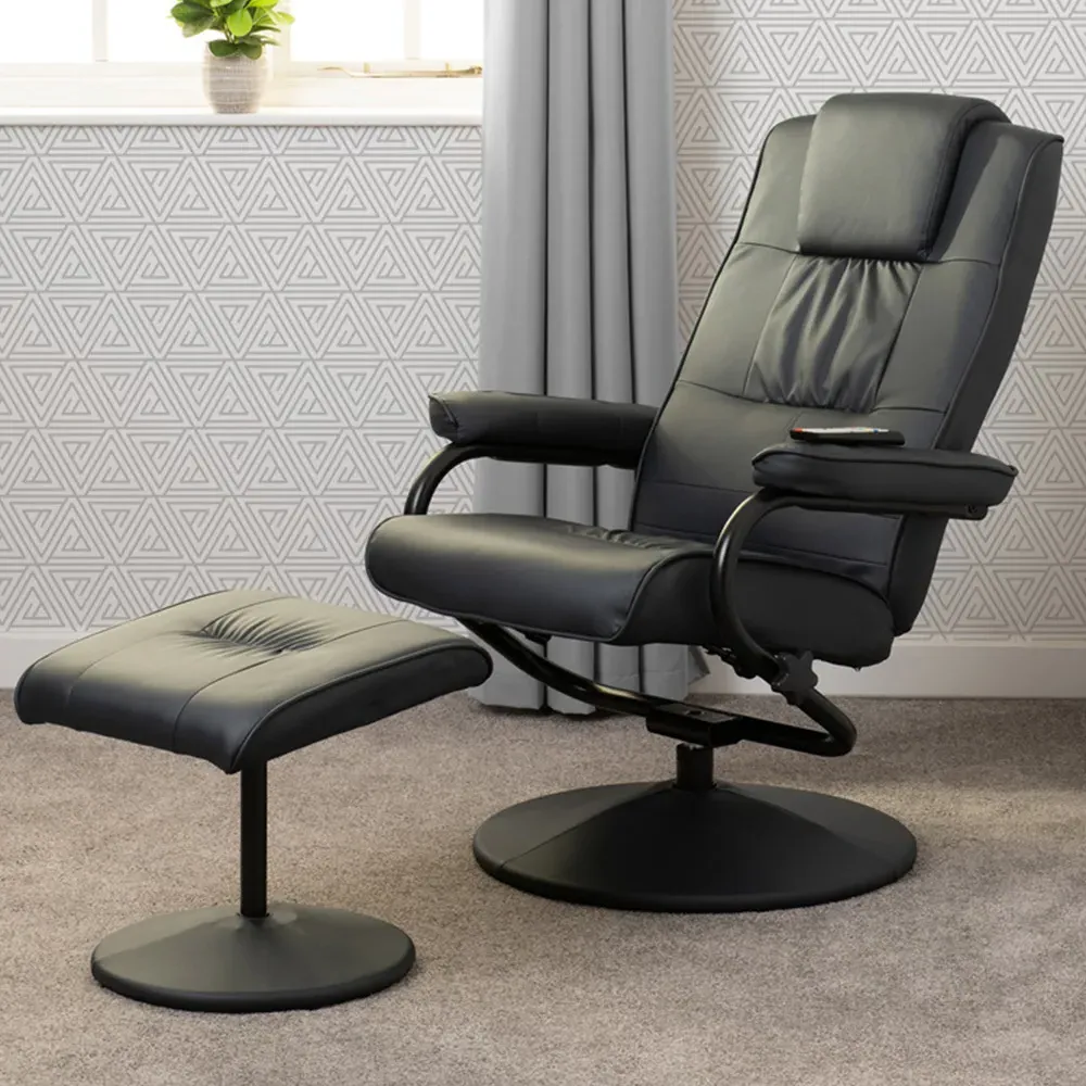 Ascot Recliner Chair with Footstool - Blue, PU image