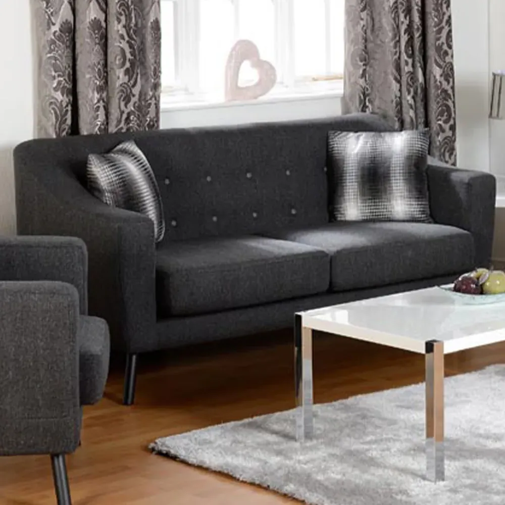 Ashley 3-Seater Sofa with Buttoned Detail - Dark Grey, Fabric