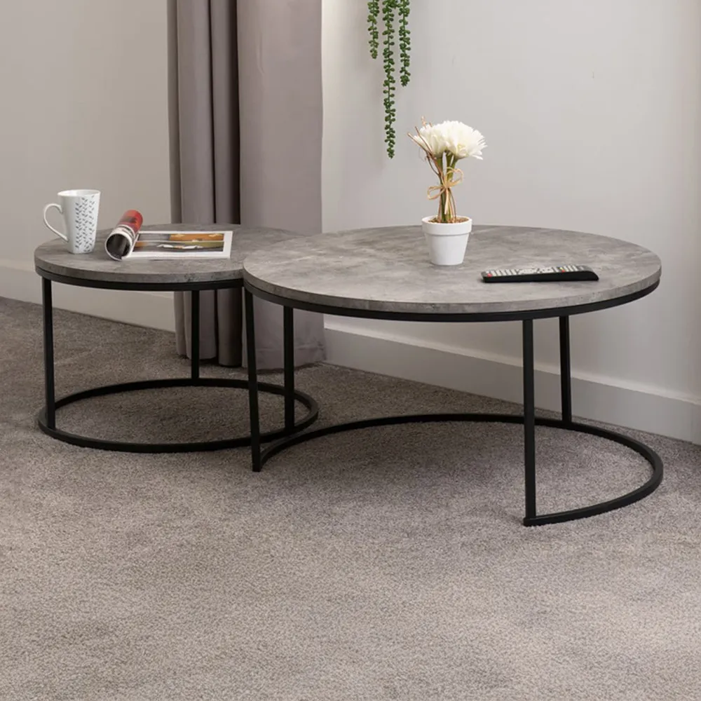 Athens Round Nest of Tables Set of 2 - Grey, Concrete