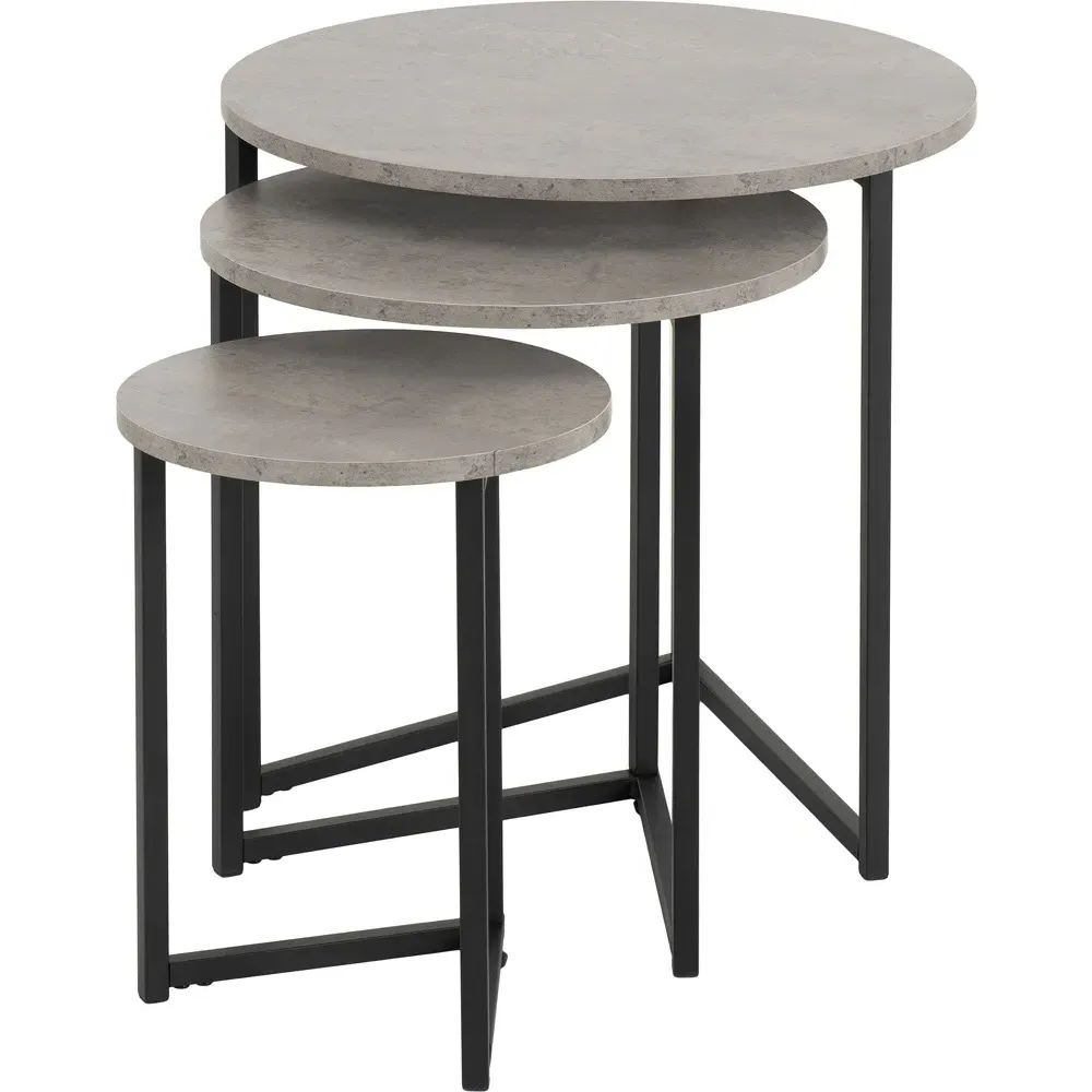 Athens Round Nest of Tables Set of 3 - Grey, Concrete