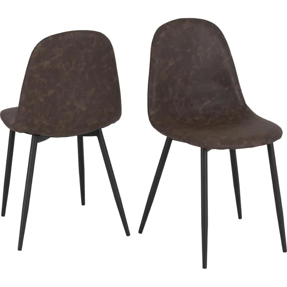 Athens Set of 2 Dining Chairs - Brown, PU Leather