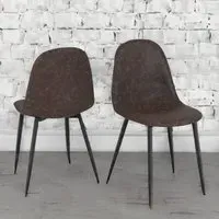 Athens Set of 2 Dining Chairs - Brown, PU Leather