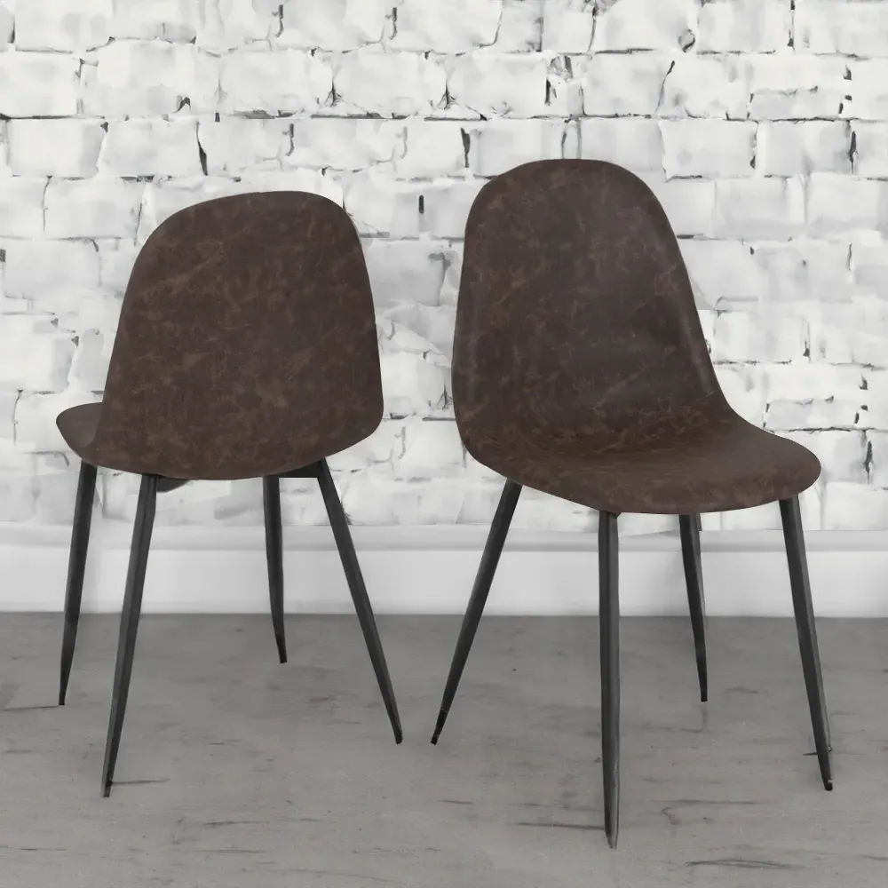 Athens Set of 2 Dining Chairs - Brown, PU Leather