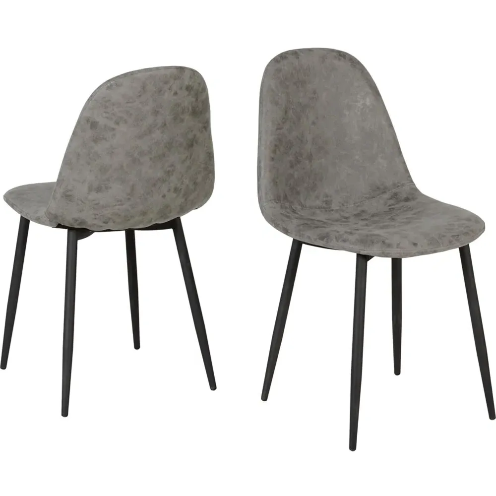 Athens Set of 2 Dining Chairs - Grey, PU Leather