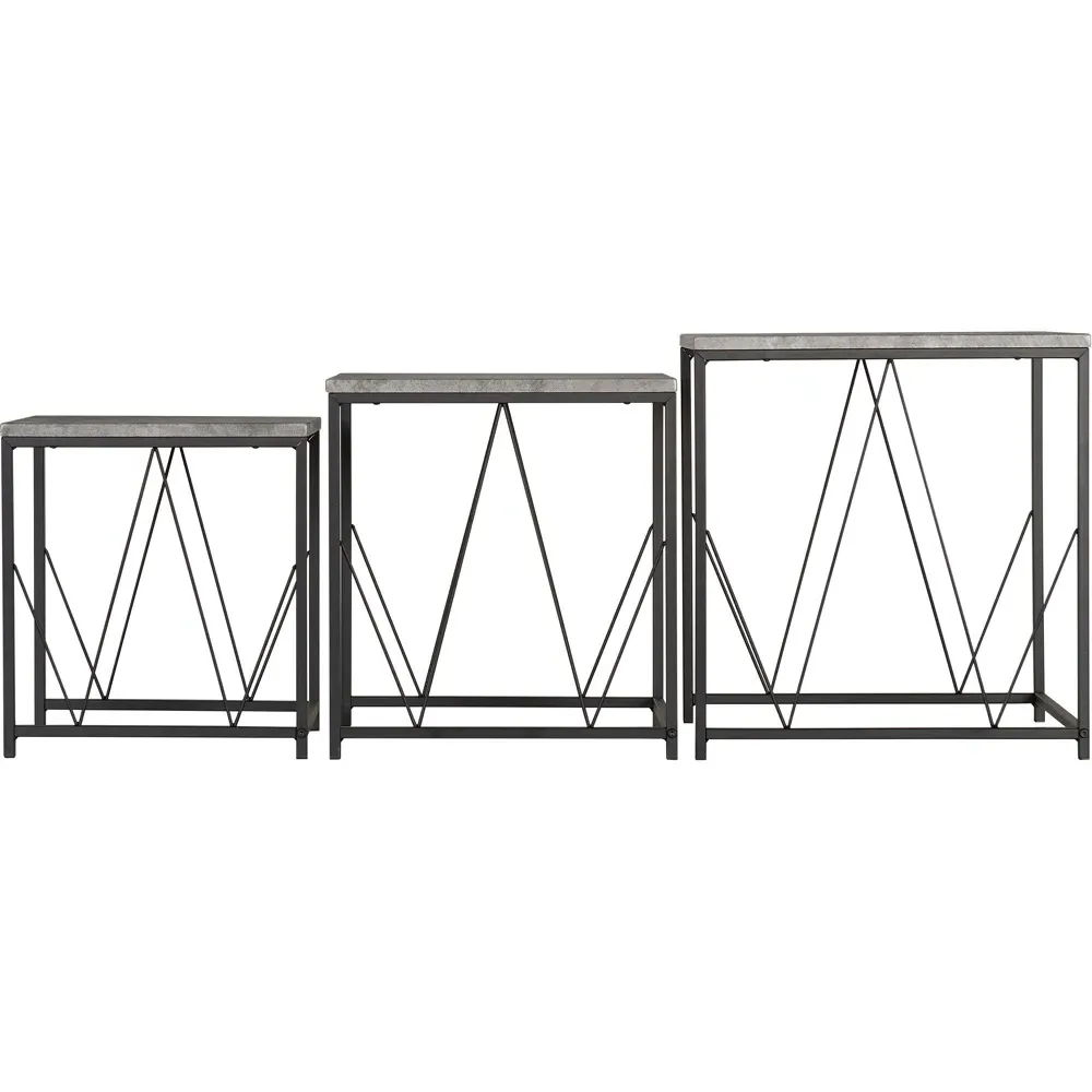 Athens Square Nest of Tables Set of 3 - Grey, Concrete