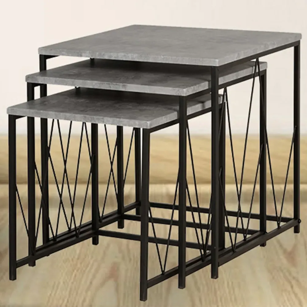 Athens Square Nest of Tables Set of 3 - Grey, Concrete