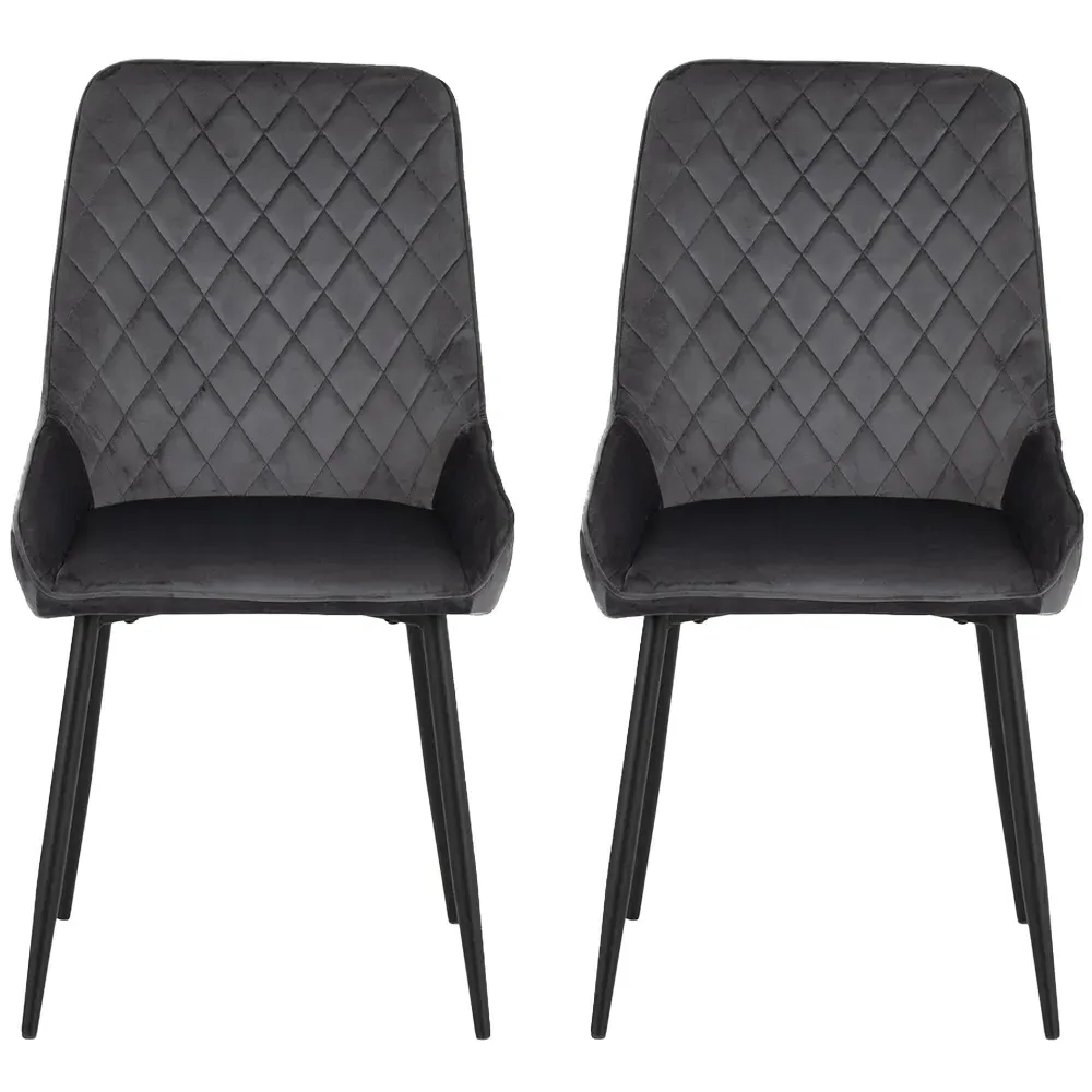 Avery Set of 2 Dining Chairs - Grey, Velvet