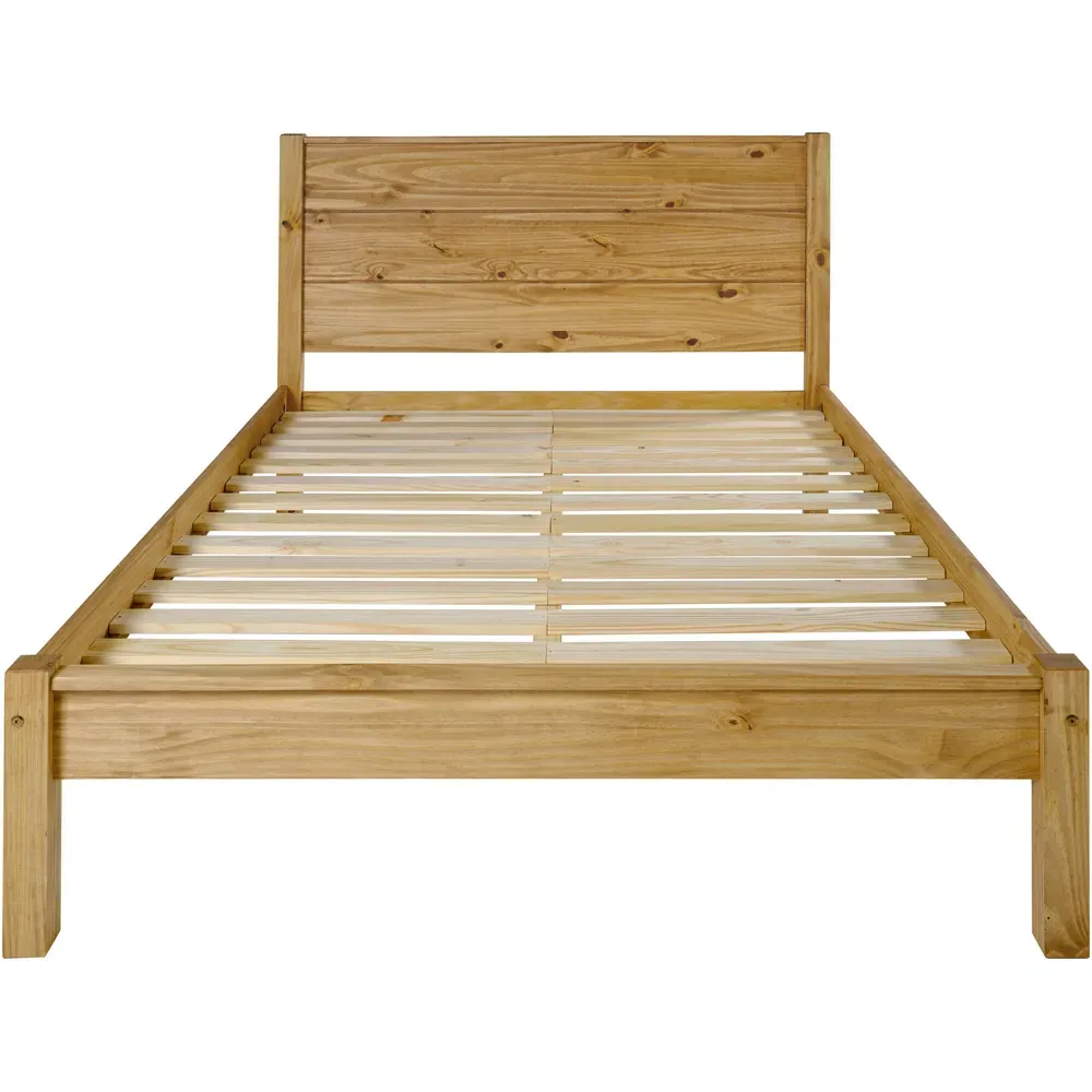 Barton Double Bed Frame - Brown, Waxed Pine