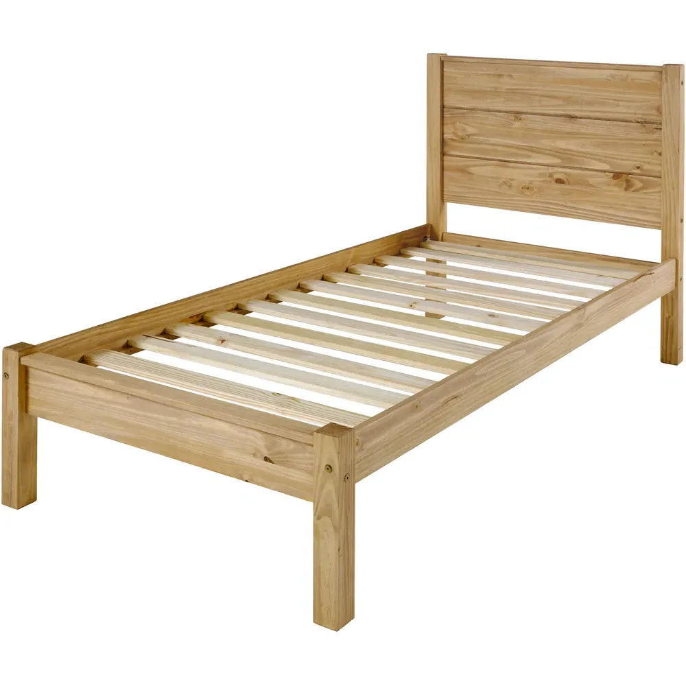 Barton Single Bed Frame - Brown, Waxed Pine