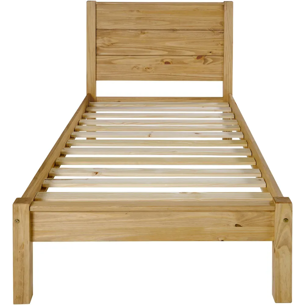 Barton Single Bed Frame - Brown, Waxed Pine