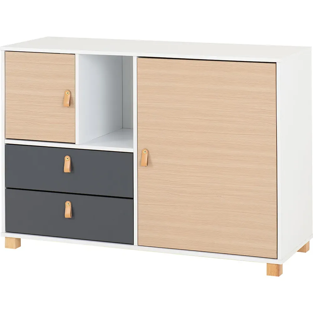 Brooklyn 2 Door 2 Drawer Storage Cabinet - Grey, Oak Effect