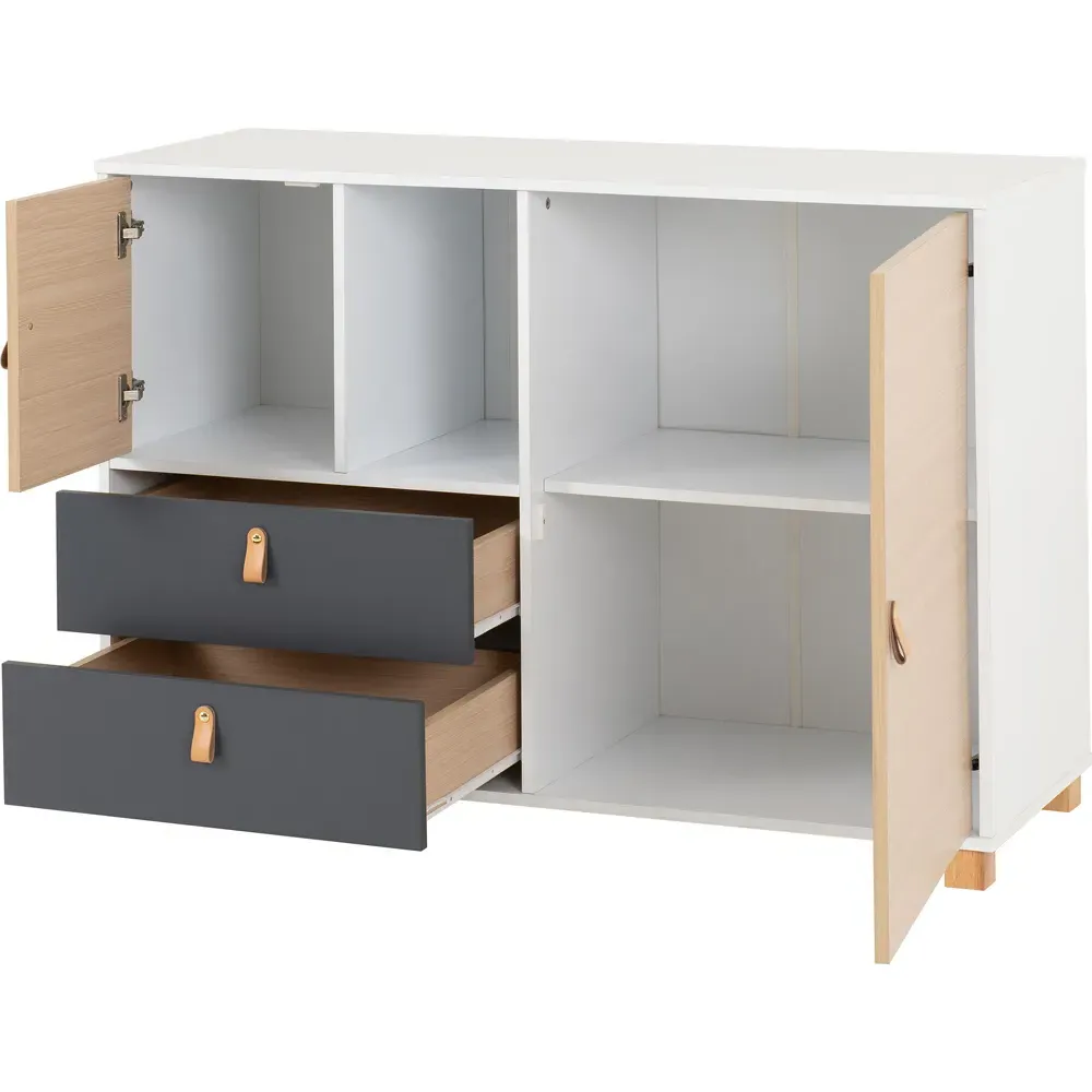 Brooklyn 2 Door 2 Drawer Storage Cabinet - Grey, Oak Effect