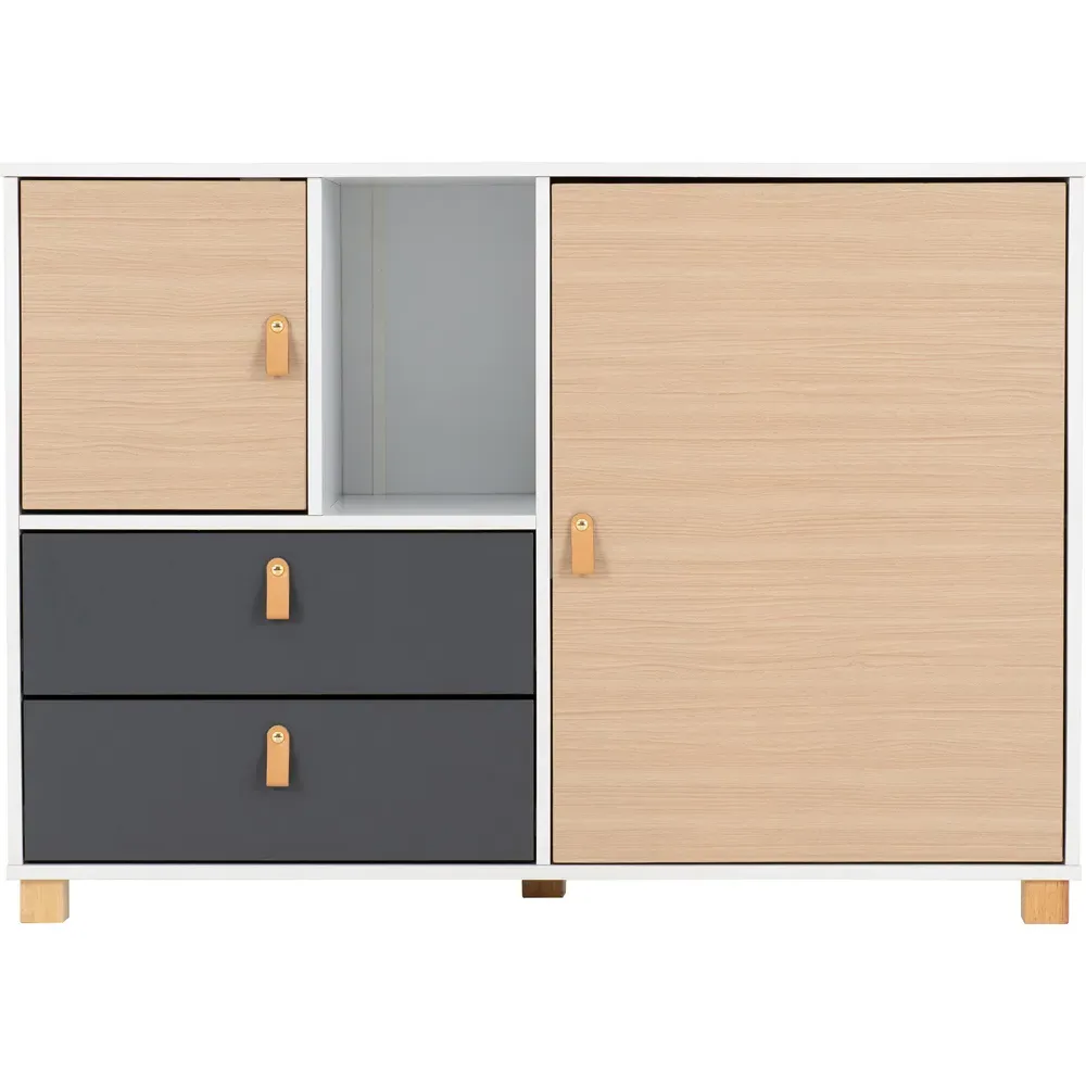 Brooklyn 2 Door 2 Drawer Storage Cabinet - Grey, Oak Effect