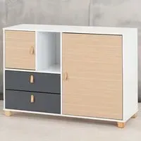 Brooklyn 2 Door 2 Drawer Storage Cabinet - Grey, Oak Effect