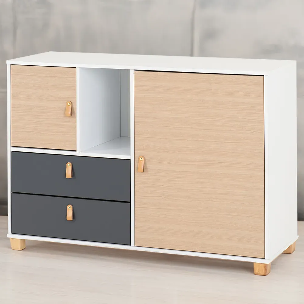 Brooklyn 2 Door 2 Drawer Storage Cabinet - Grey, Oak Effect image