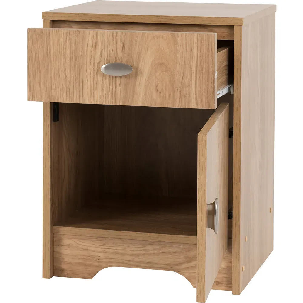 Carlton Single Door Single Drawer Bedside Table - Medium Oak