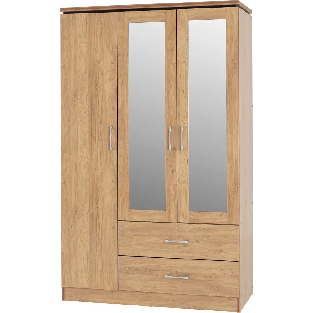 Charles 3 Door 2 Drawer Wardrobe - Brown, Oak Effect Veneer