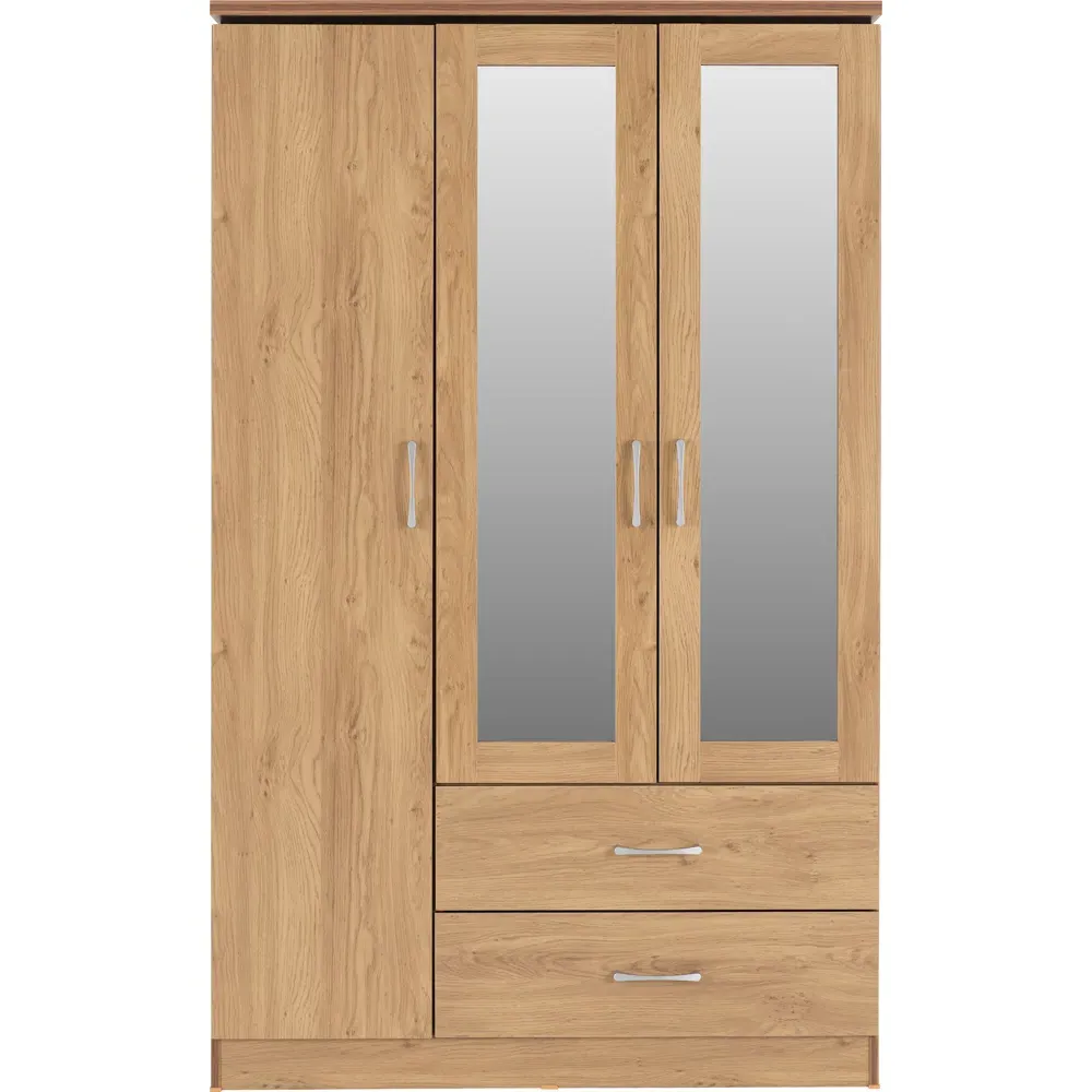 Charles 3 Door 2 Drawer Wardrobe - Brown, Oak Effect Veneer