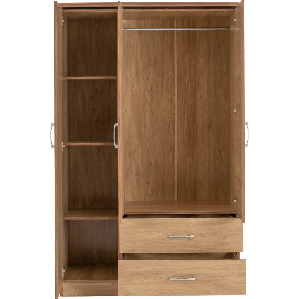 Charles 3 Door 2 Drawer Wardrobe - Brown, Oak Effect Veneer