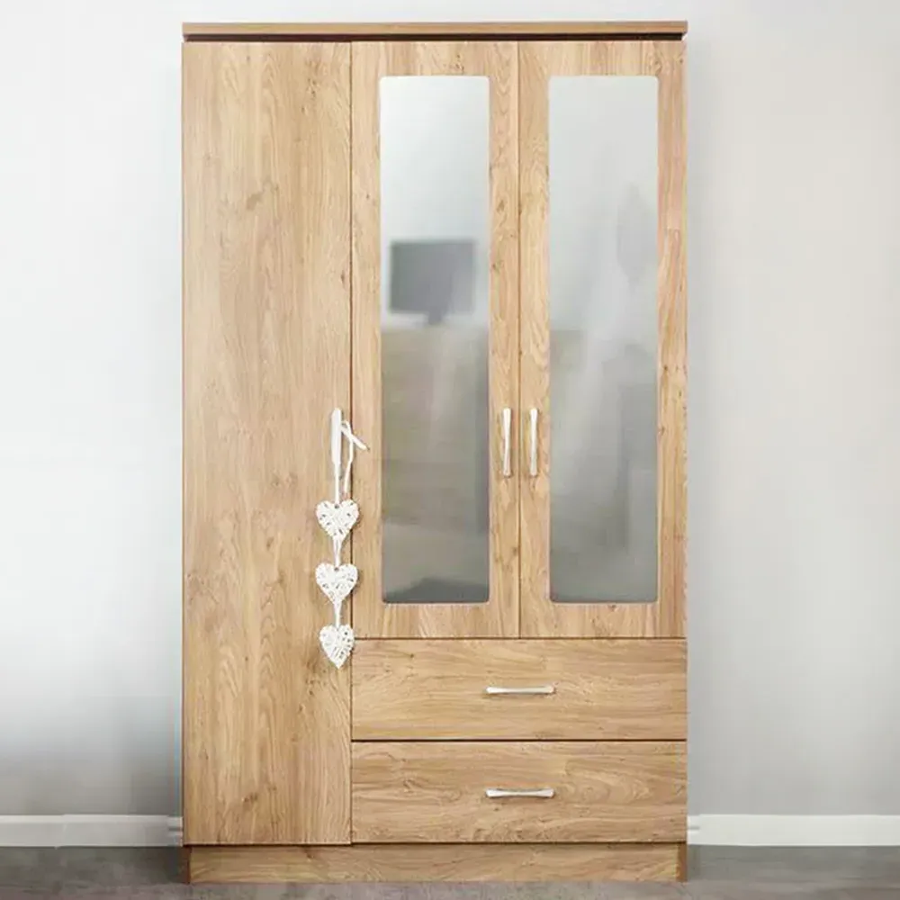 Charles 3 Door 2 Drawer Wardrobe - Brown, Oak Effect Veneer