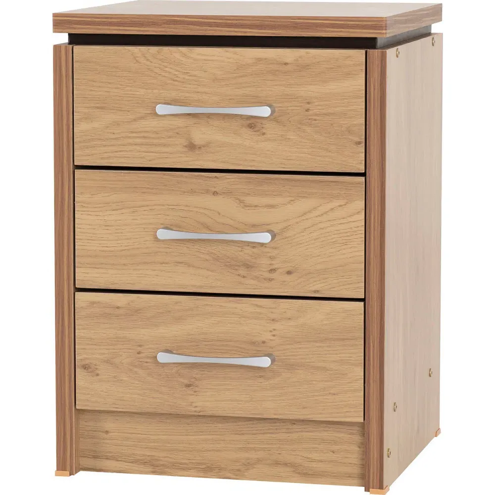 Charles 3 Drawer Bedside Table - Brown, Oak Effect Veneer
