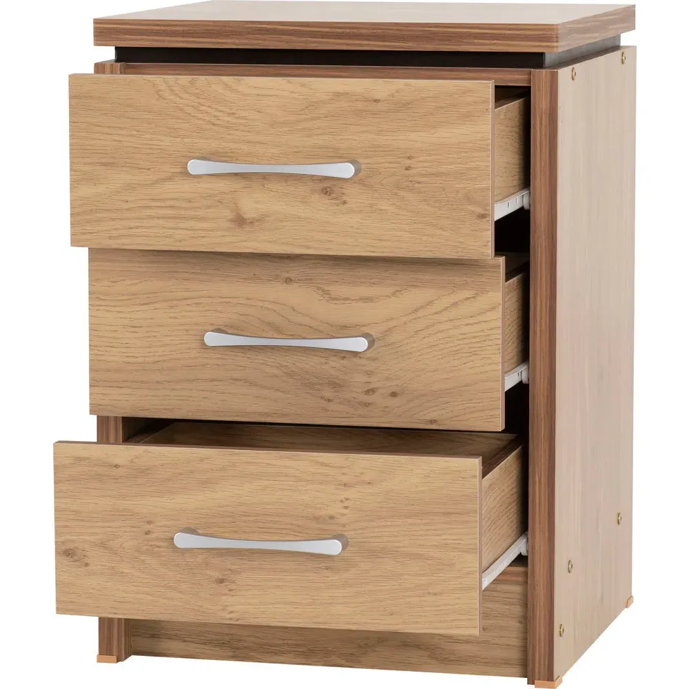 Charles 3 Drawer Bedside Table - Brown, Oak Effect Veneer