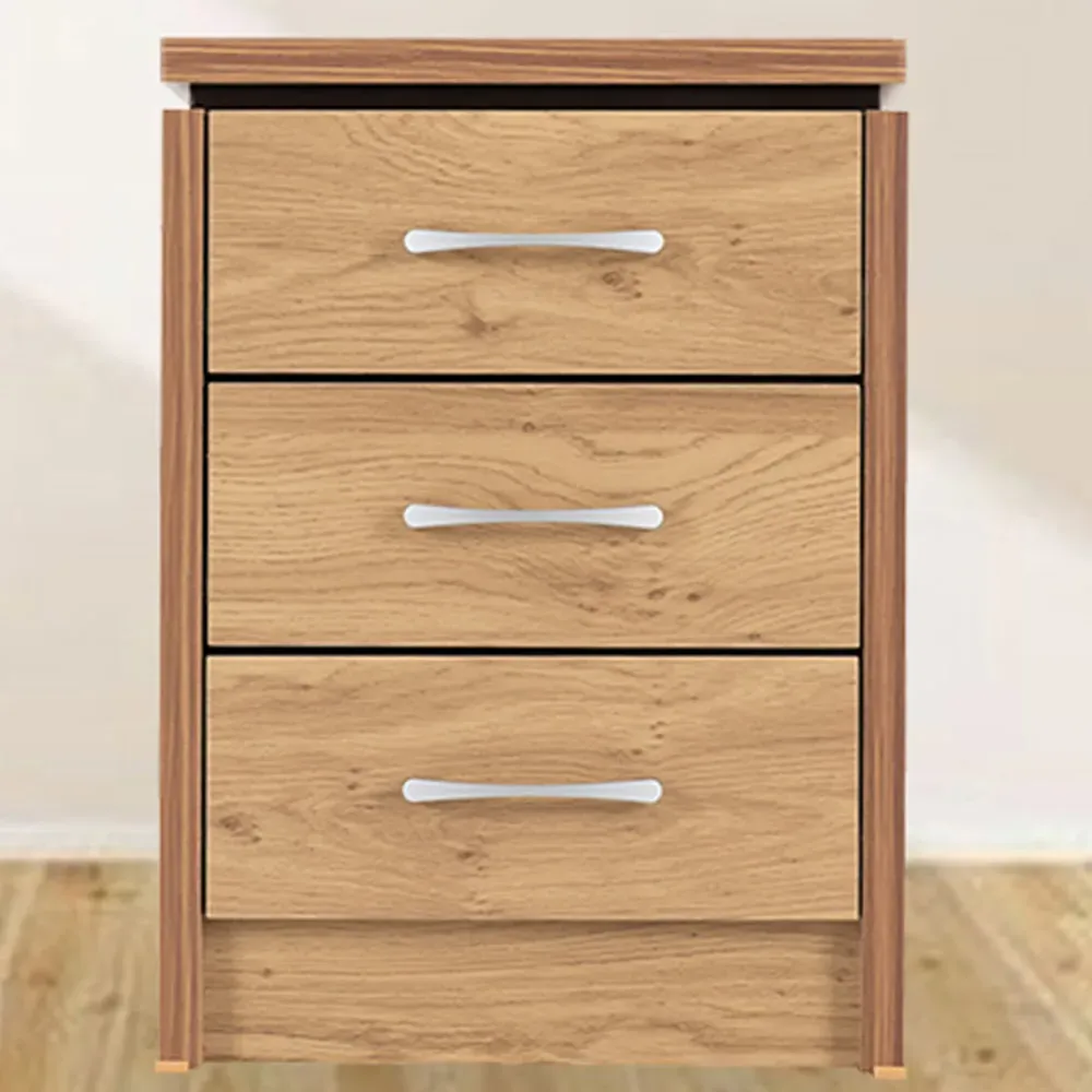Charles 3 Drawer Bedside Table - Brown, Oak Effect Veneer image