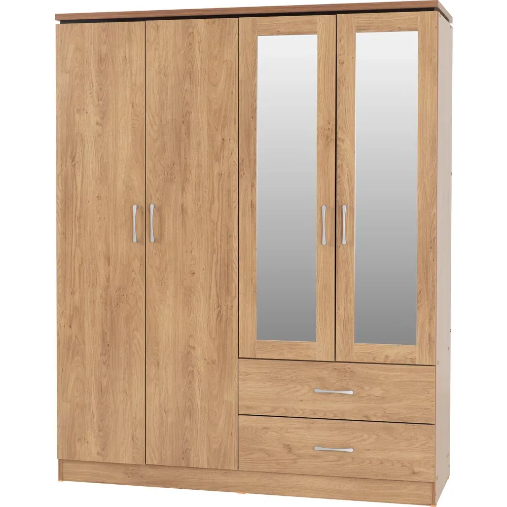 Charles 4 Door 2 Drawer Wardrobe - Brown, Oak Effect Veneer