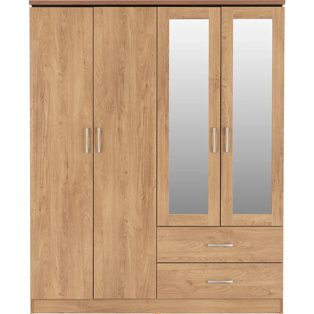 Charles 4 Door 2 Drawer Wardrobe - Brown, Oak Effect Veneer