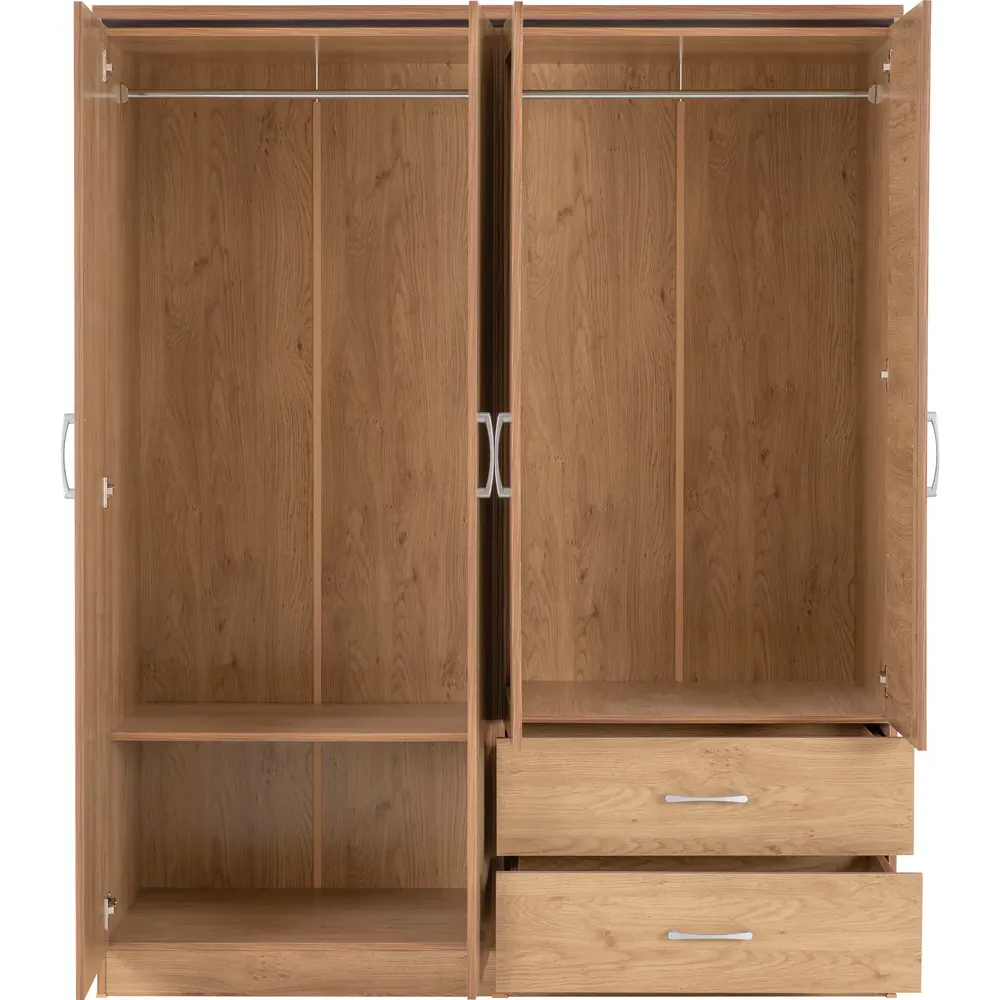 Charles 4 Door 2 Drawer Wardrobe - Brown, Oak Effect Veneer