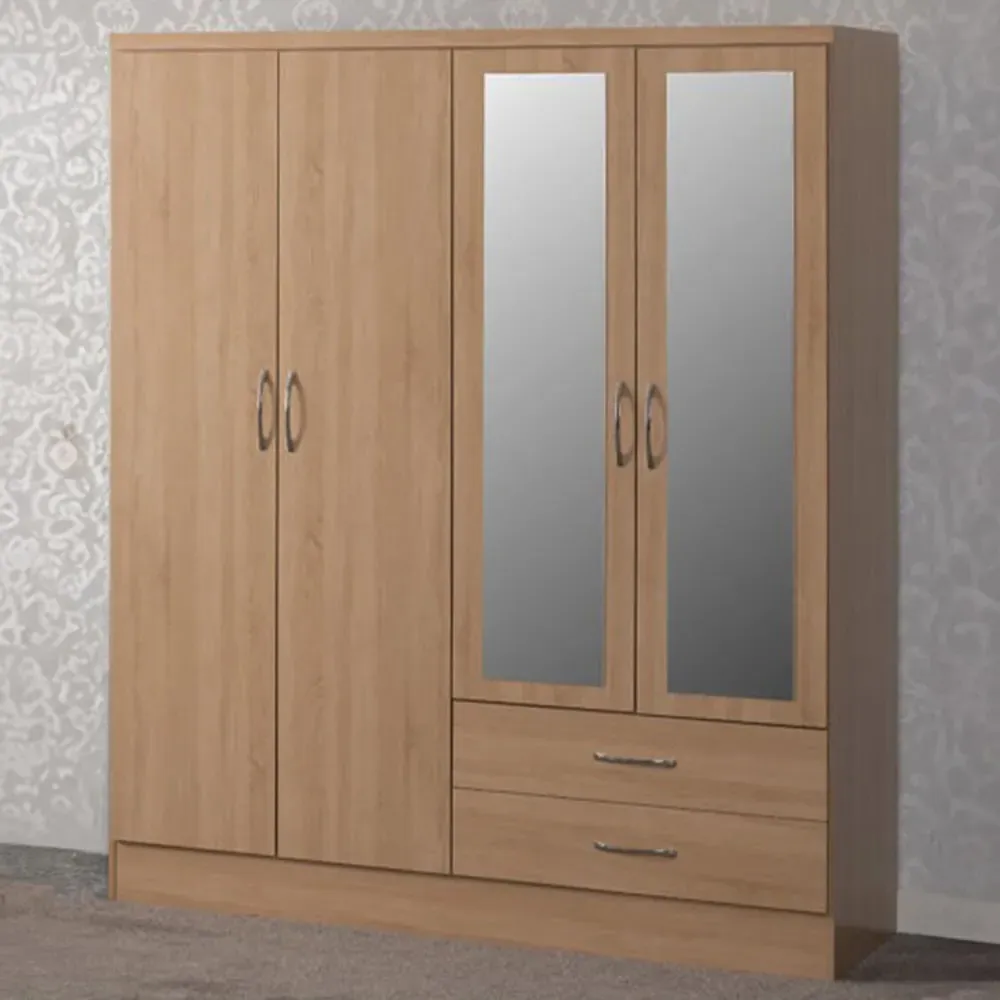 Charles 4 Door 2 Drawer Wardrobe - Brown, Oak Effect Veneer