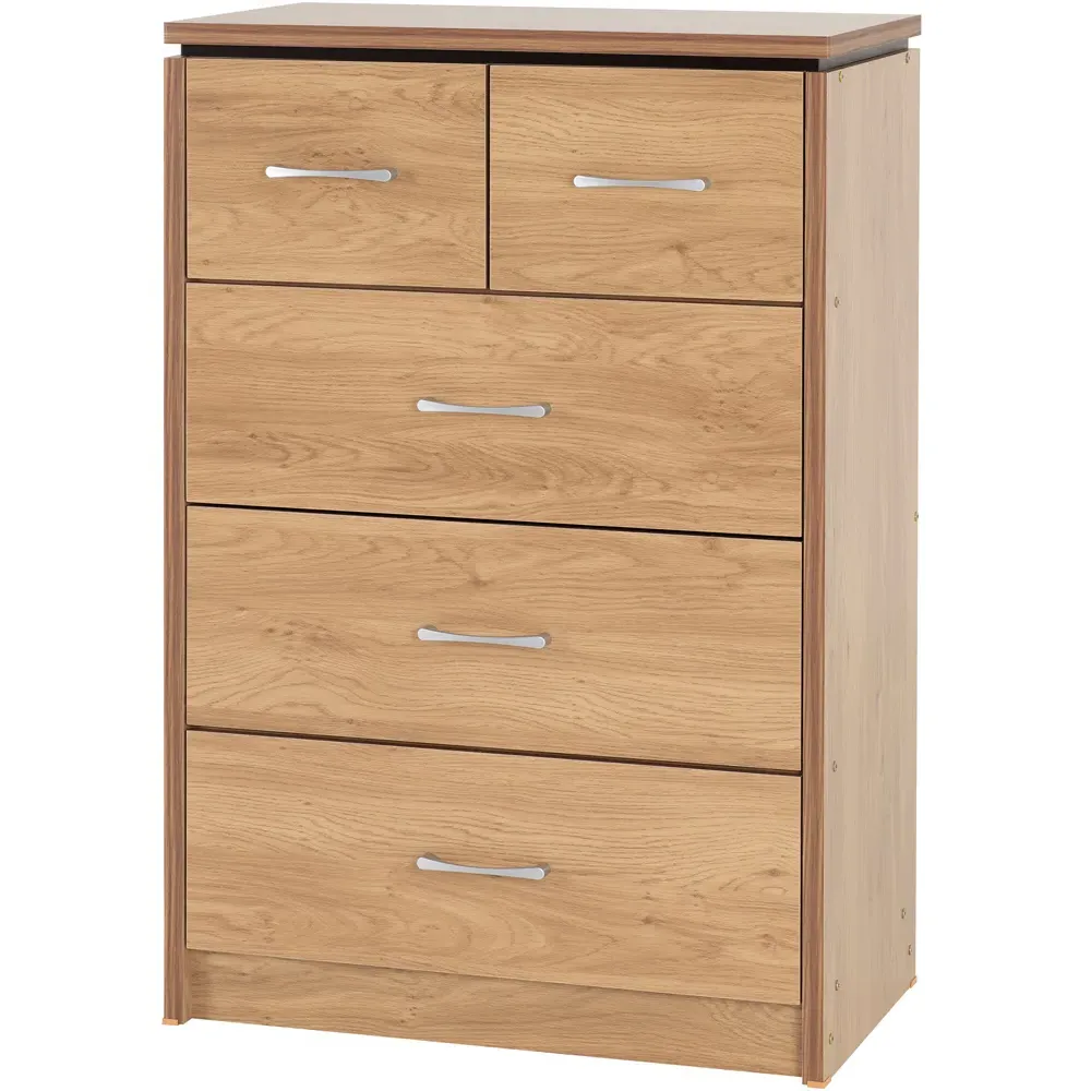 Charles 5 Drawer Chest of Drawers - Brown, Oak Effect Veneer