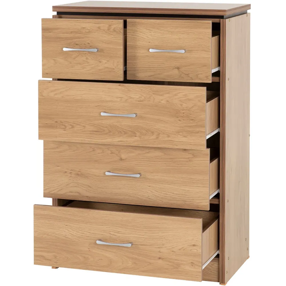 Charles 5 Drawer Chest of Drawers - Brown, Oak Effect Veneer