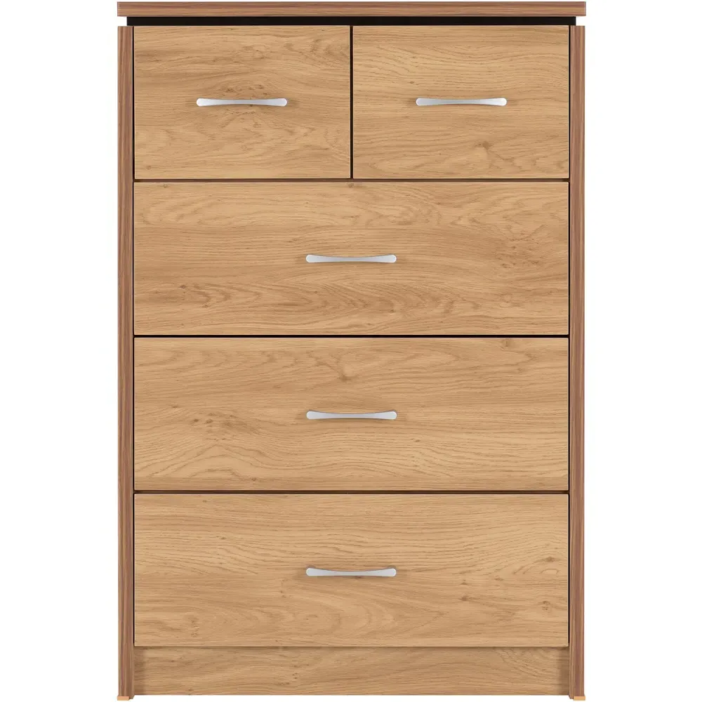 Charles 5 Drawer Chest of Drawers - Brown, Oak Effect Veneer