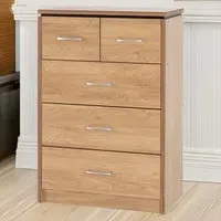 Charles 5 Drawer Chest of Drawers - Brown, Oak Effect Veneer