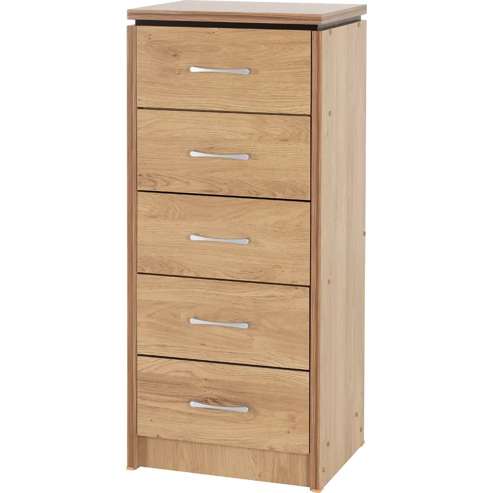 Charles 5 Drawer Narrow Chest of Drawers - Brown, Oak Effect