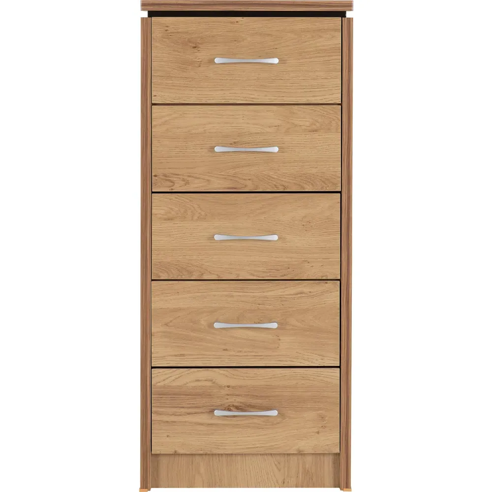 Charles 5 Drawer Narrow Chest of Drawers - Brown, Oak Effect