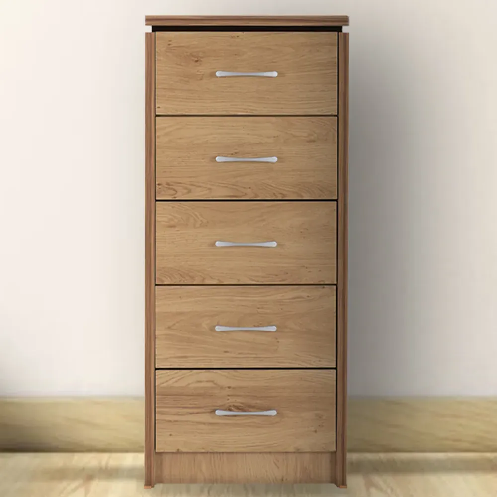 Charles 5 Drawer Narrow Chest of Drawers - Brown, Oak Effect