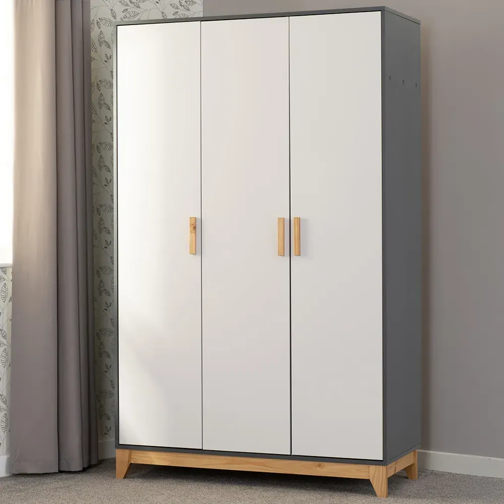 Cleveland 3 Door Wardrobe - White, Grey