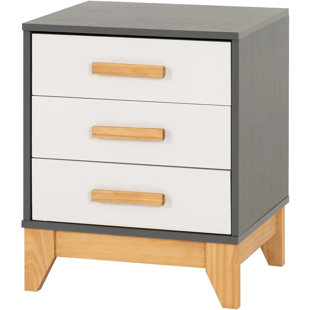 Cleveland 3 Drawer Bedside Table - White, Grey