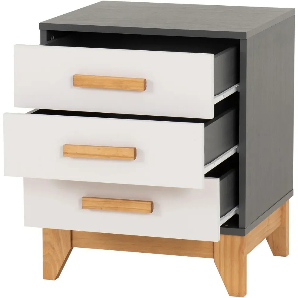 Cleveland 3 Drawer Bedside Table - White, Grey
