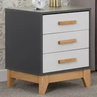 Cleveland 3 Drawer Bedside Table - White, Grey